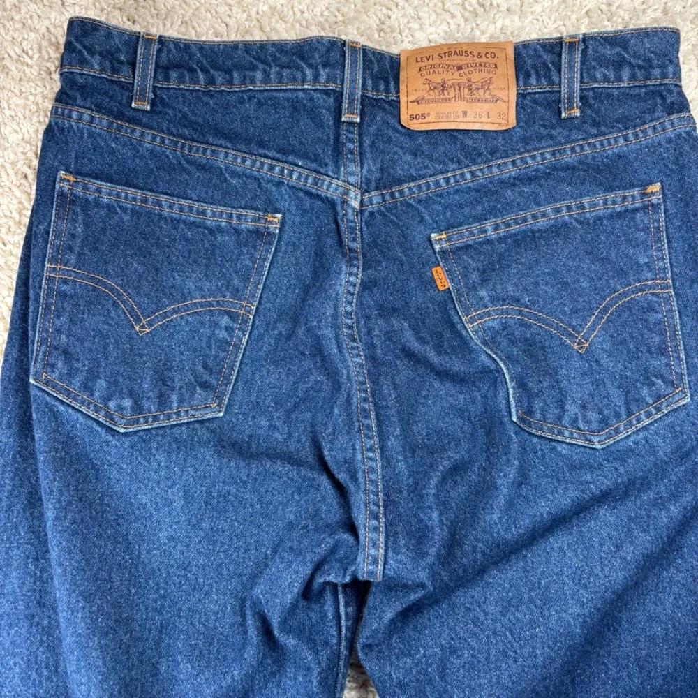 Vtg Levi's Mens Jeans 505 Regular Fit Straight Leg W36 L32 Blue Orange Tab Y2K